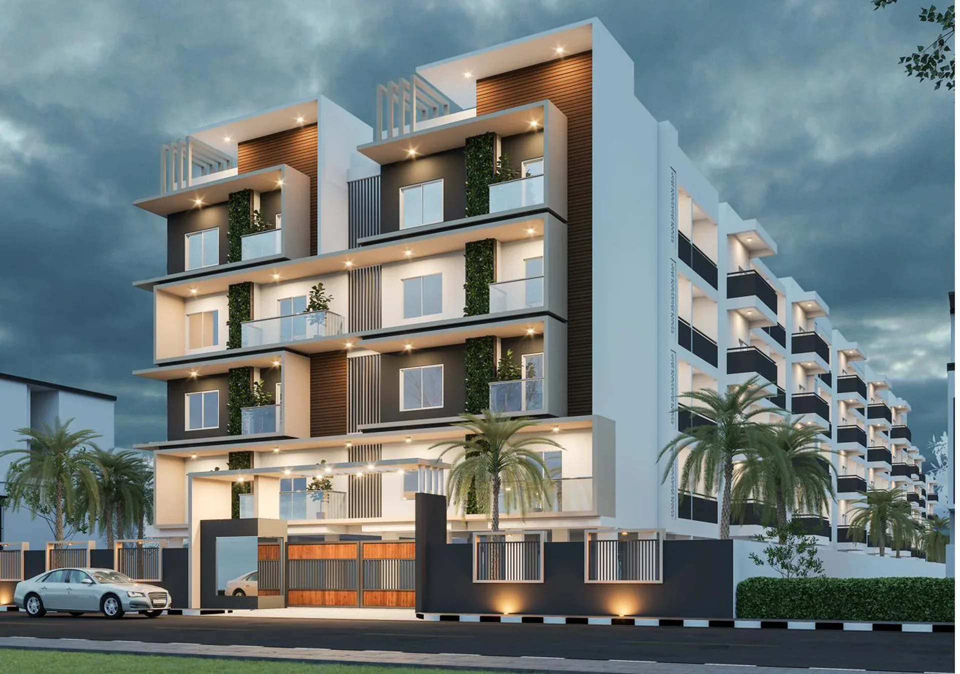 Saptasree Suprabhatham at dusk · Artist’s visualisation