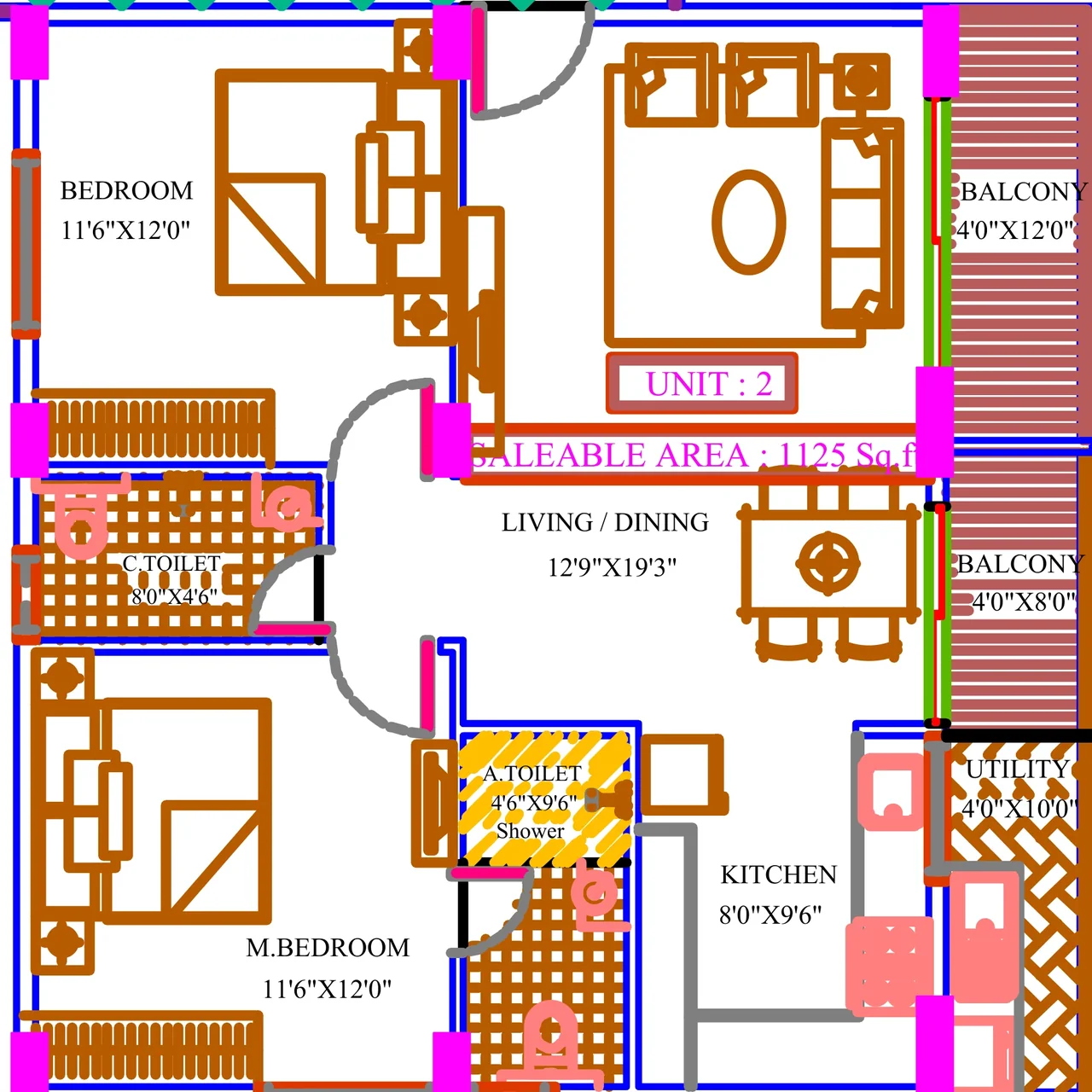 Supplied Urban Nest Tower 2 Unit 2 floor-plan extract